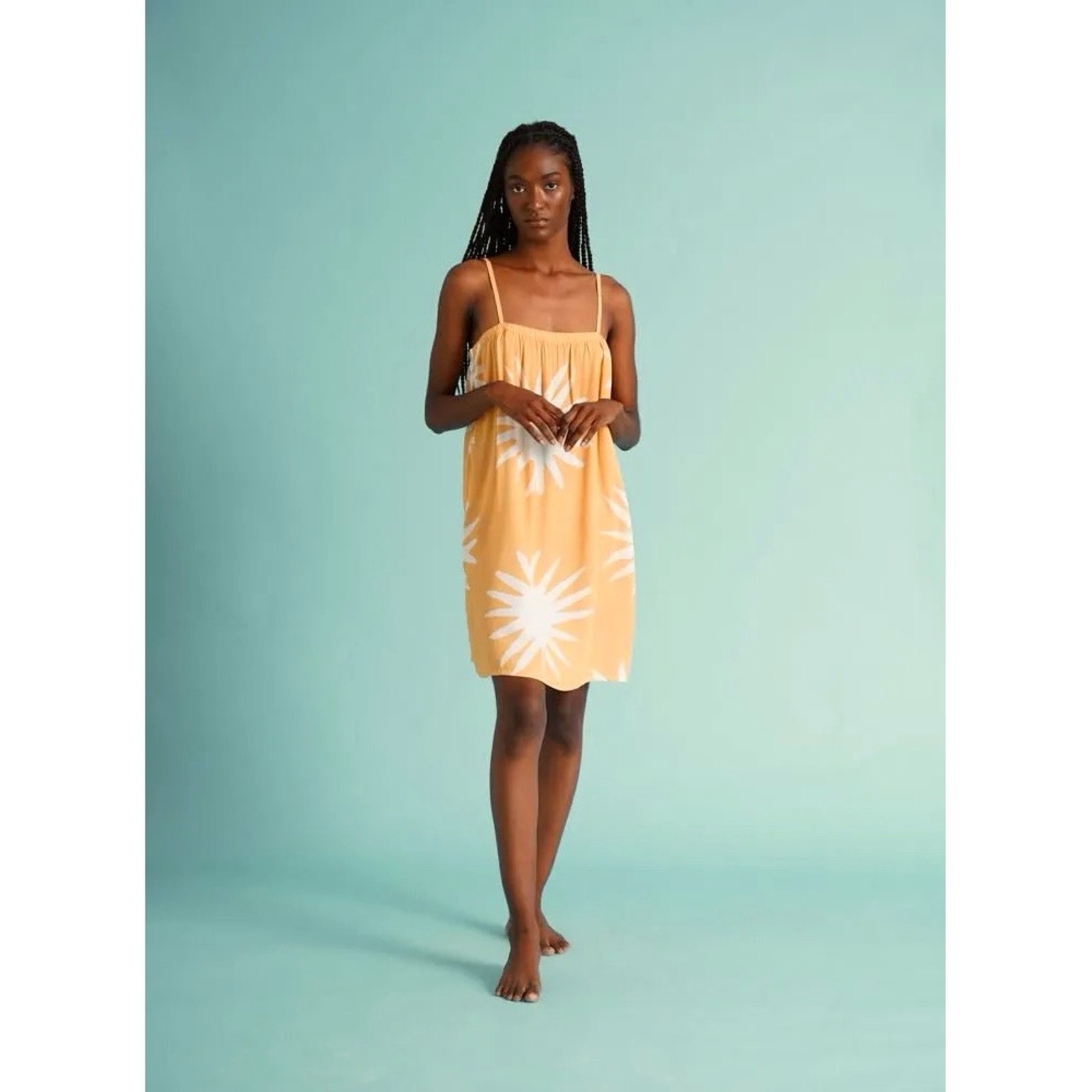 Cala De La Cruz Bronzini Yellow And White Women's Swim Cover-Up Women's Size M